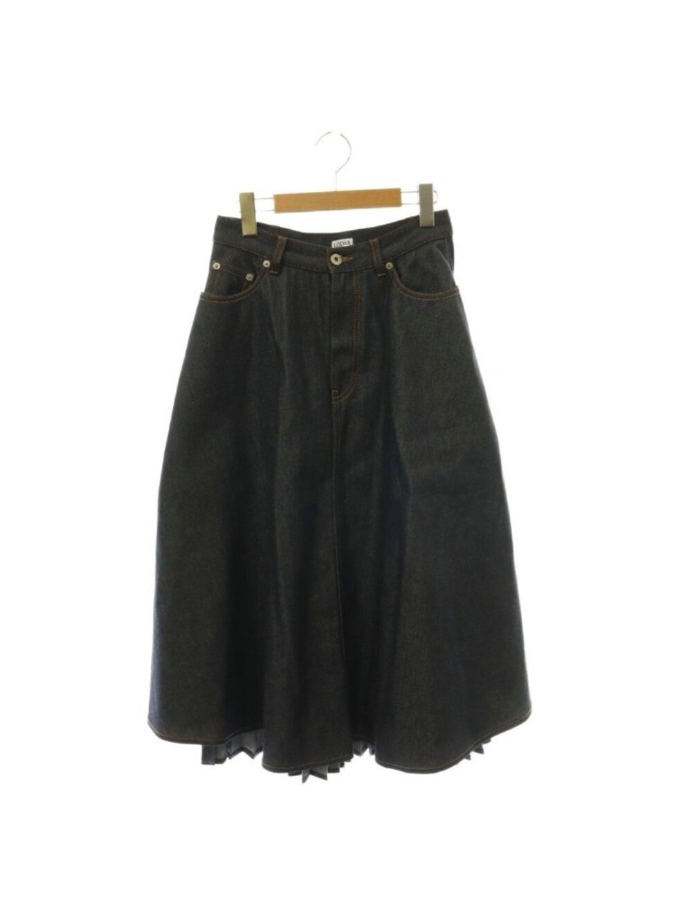 Loewe Denim Pleated Skirt Long Contrast Navy 36